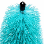 Tip of the Detail Foundry Wheel Barrel Pro showing dense teal bristles radiating around the flexible core