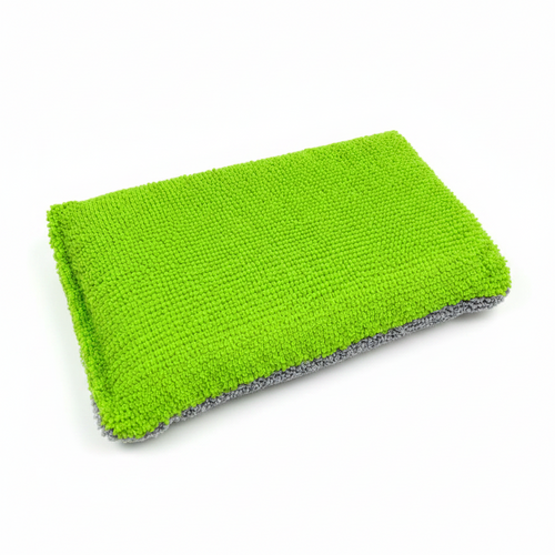 Detail Foundry CoatPro Microfibre Applicator with green microfibre face and grey edging, on a white background
